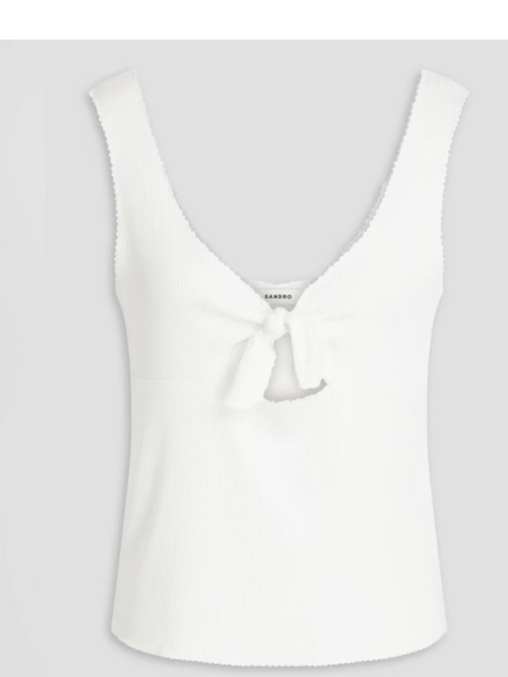 Sandro White Rib Knit Knotted Neck Sleeveless Top S